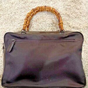 Vintage Brown GUCCI Nylon & Patent Leather Bag w BAMBOO HANDLE